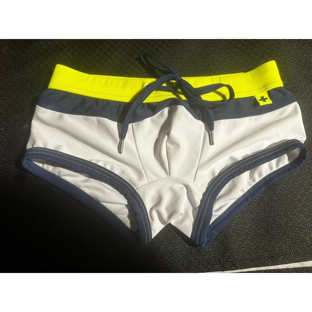 Andrew Christian Men's Swim Briefs. Mens Swimwear. White Navy Green Sz XS
